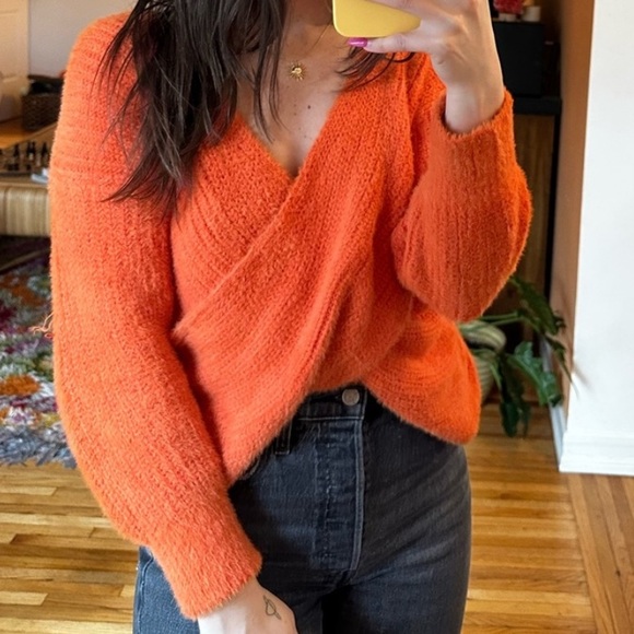 UO Orange Fuzzy Wrap Sweater XS - Picture 3 of 10